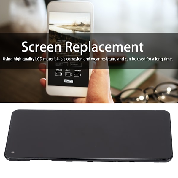 Näytön vaihto LCD-näyttö Kosketusnäytön digitointiyksikön kokoonpano Samsung Galaxy A21S:lle kehyksellä
