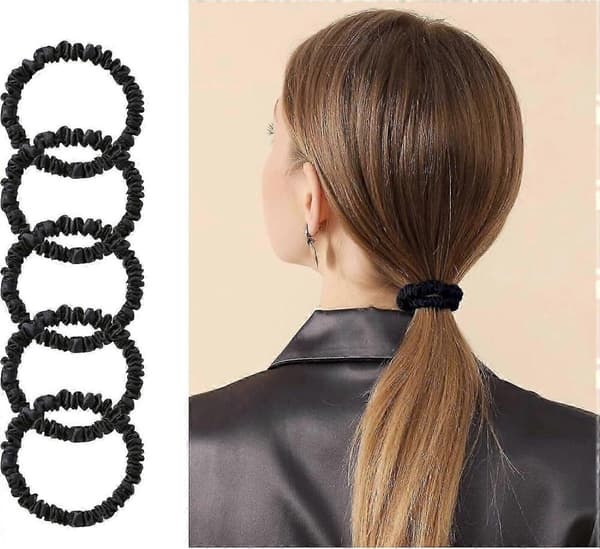 GETIT Silke Stram Hårelastik Morbærsilke Hårelastik Dame Hår Luksuriøs Elastisk Hårelastik (5 Hårelastikker Sort) 22mm