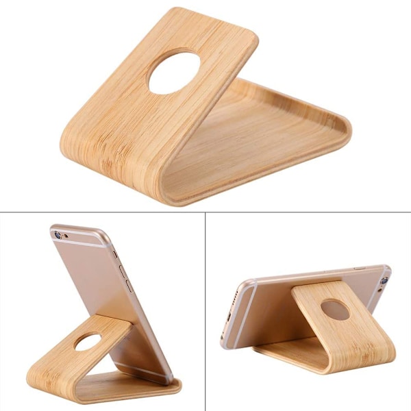 Elegant Mobiltelefonhållare i Bambu, Universell Skrivbordsdocka med Justerbart Ställ för Bekväm Visning, Lättviktig och Portabel för Resor och