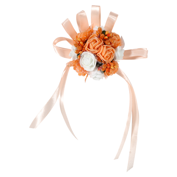 Bryllup Brud Brudepike Håndledds Corsage Fest Prom Dans Hånd Bånd Blomst #6 Oransje   Hvit