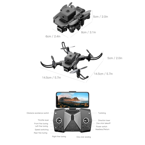 KY912 Mini Drone 4-vägs hinderundvikande hopfällbar Quadcopter HD Flygfotografering Fjärrkontroll Flygplan