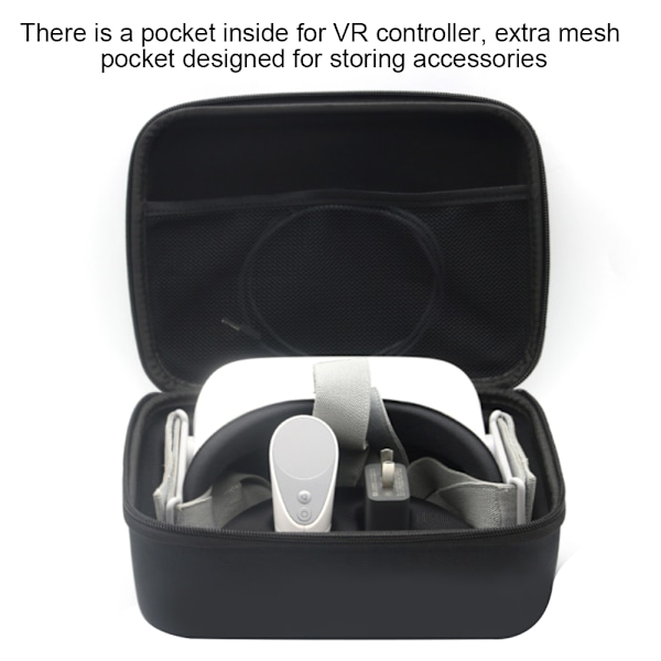 Bærbar opbevaringspose hård nylon beskyttende bæretaske til Oculus Go VR-headset sort