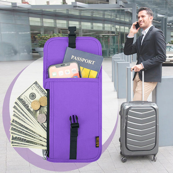 Reise lommebok med RFID-blokkering, reisehalspose passholder for kvinner og menn, enkel å skjule reisepose