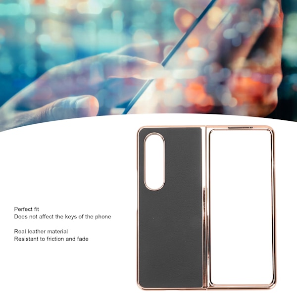 Telefon Etui Beskyttende Cover til Samsung Galaxy Z Fold 4 Nano Plating Ægte Læder Ridsefast Sort