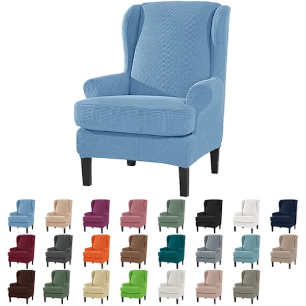 Stretch Överdrag för Fåtöljer med Hög Rygg, Halkfritt Möbelskydd, Spandex Jacquard Rutigt Mönster Lättskött Denimblått Överdrag för Fåtölj med Hög Rygg