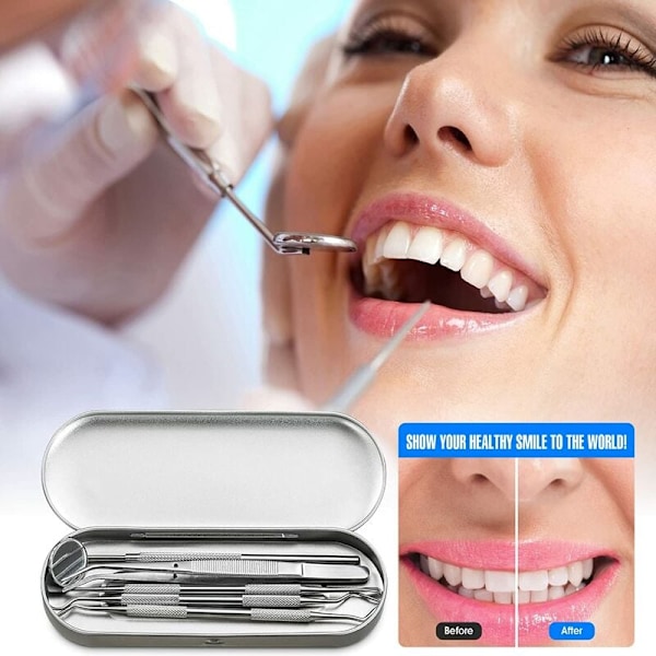 Premium Oral Care Collection, U-formad skrapa i rostfritt stål med ergonomisk design för optimal rengöring, Inkluderar dentala instrument & skyddande förvaring