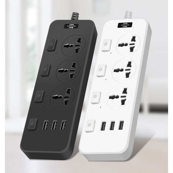 Universell Grenuttag, Portabelt Högeffekts Överspänningsskydd med Brett Åtskilda Uttag, 3M Förlängningssladd, Smarta USB-Laddningsportar, Väggmonterbar