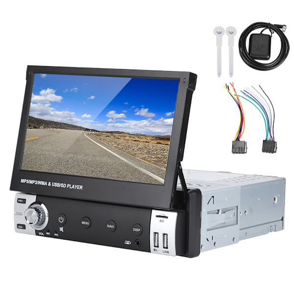 7 tums enkel Din bilstereo GPS Navigationssystem Främre USB Teleskopisk Skärm Bluetooth HF Radio Stereo AIOScreen Popup Manuellt