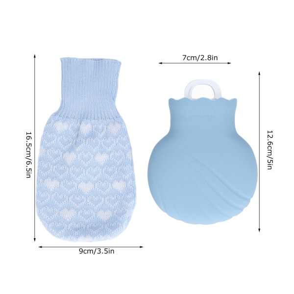 Varmvattenflaska Explosionssäker silikon varmvattenflaska med stickat cover för familjelivet, 245 ml, blå