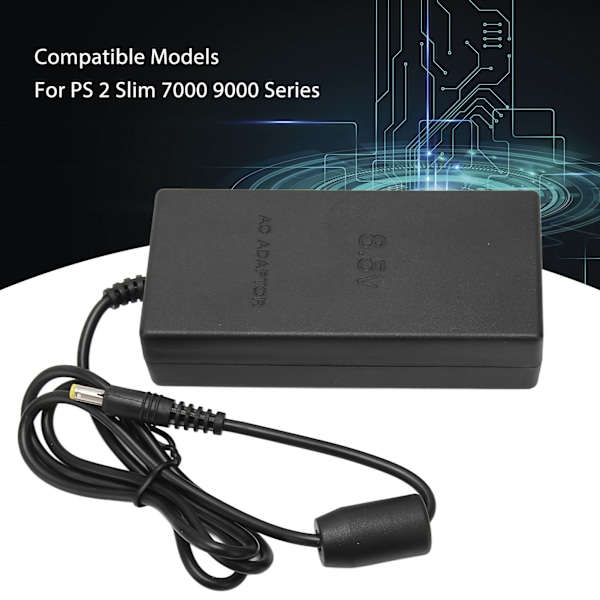 Strømadapter for PS2, erstatningsplugg og spill AC-adapterladerkabel for PS2 Slim 70000 9000-konsoll 100‑240V EU-plugg