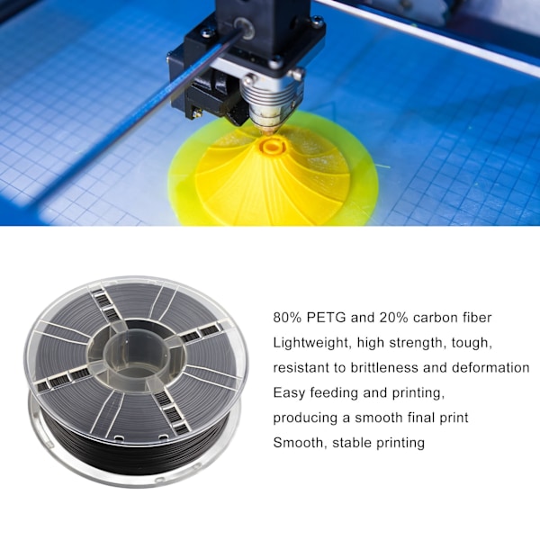 Kulfiber PETG Filament 1,75mm Sort PETG CF 3D Print Filament Letvægt Høj Styrke til FDM 3D Printer