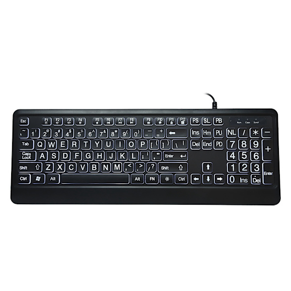 Ergonomisk USB-grensesnitt Multimedia LED-bakgrunnsbelyst tastatur for eldre