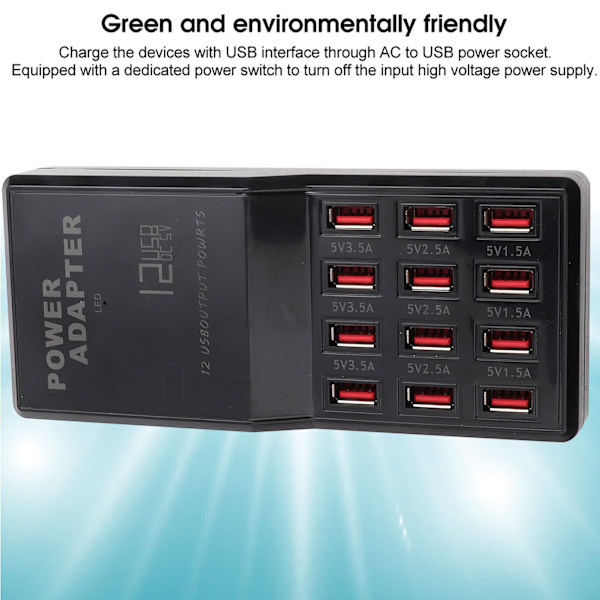 12-Port Multi Fast Charger USB-opladningsstation Hub til mobiltelefon Tablet (110-240V)EU