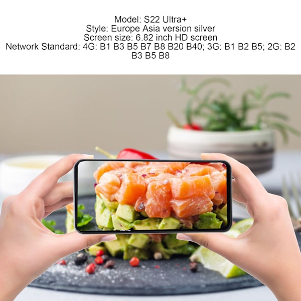 6,82 tum 4G LTE Olåst Smartphone 8GB RAM 256GB ROM Dual SIM Mobiltelefon för Android 12 110‑240V Europa Asien Version Silver EU-kontakt