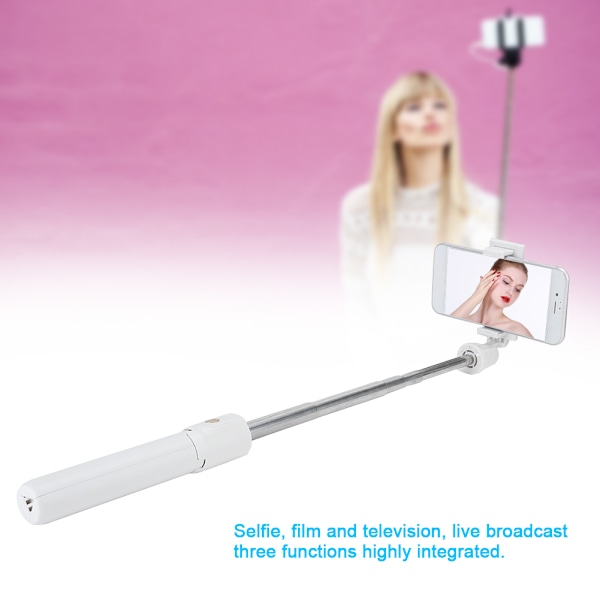 K07 Mobiltelefon Bærbar Fjernbetjening Bluetooth Udløser Selfie Stick med Udtrækkelig Tripod Hvid
