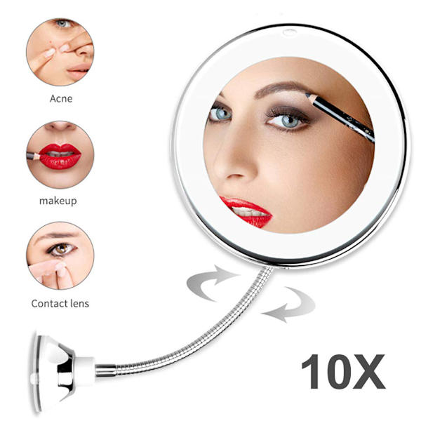 10X forstørrende makeup spejl med LED lys kosmetisk spejl 360 graders rotation skønhedsspejl til bordplade badeværelse rejser