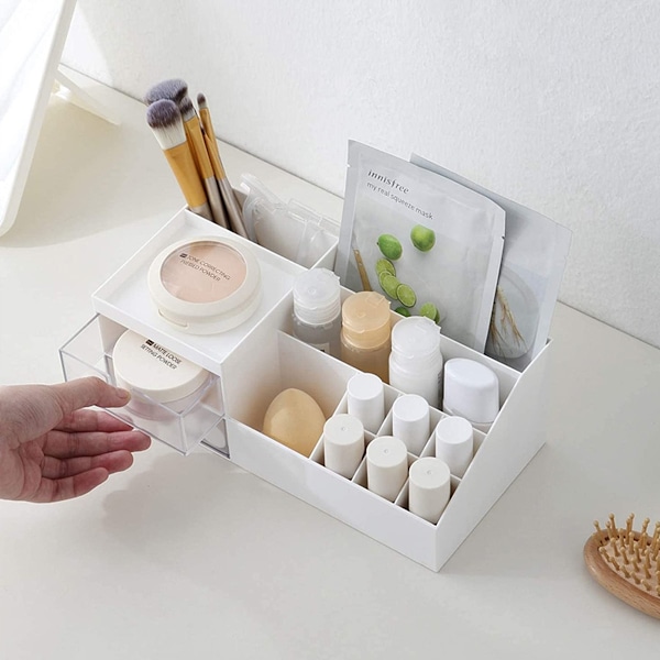 Kosmetisk/Makeup Vanity Organizer Box, Mini Skrivebordsopbevaring til Kontorartikler, Badeværelsesdisk eller Kommode, 24*12*9cm