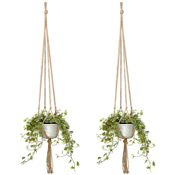 Bohemisk Makramé Växtupphängningsset, Handgjort Hamprep med Naturlig Jute för Inomhus- och Utomhusdekoration, Perfekt för Boho Heminredning, Lätt att Hänga Upp