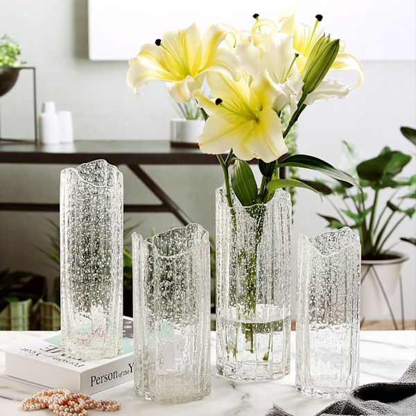 Högkvalitativt handblåst glas starkare än vanligt, modern räfflad glasvas, unik design lämplig för heminredning och vardagsbruk, transparent, 10
