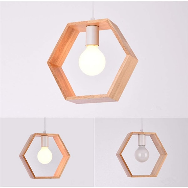 Rustik Vävd Taklampa, Modern Design Träpendellampa för Matsal, Har Klassisk Geometrisk Form (Trä Håldesign)