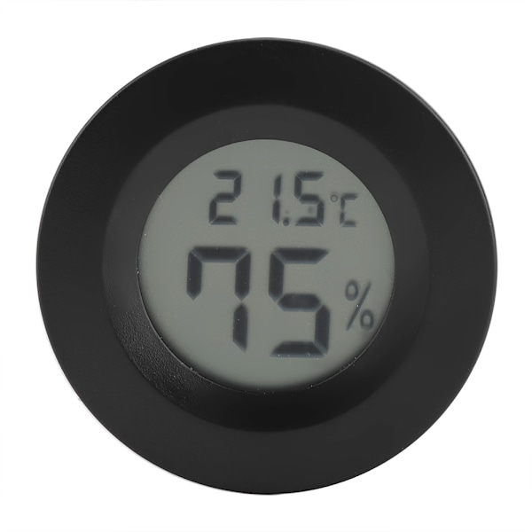 Mini digital LCD-termometer, rund form, temperatur for innendørs reptilkjæledyr (svart)
