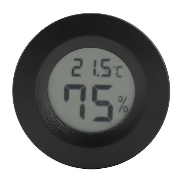 Mini digital LCD-termometer rund form temperatur för inomhusreptil husdjur (svart)