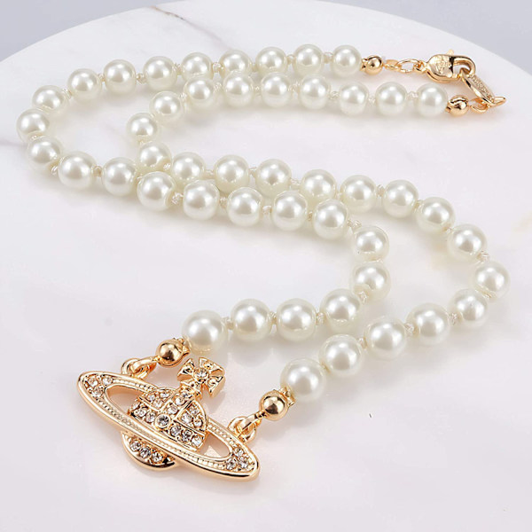 Rhinestone Faux Planet Saturn Perlekjede for Kvinner Gold