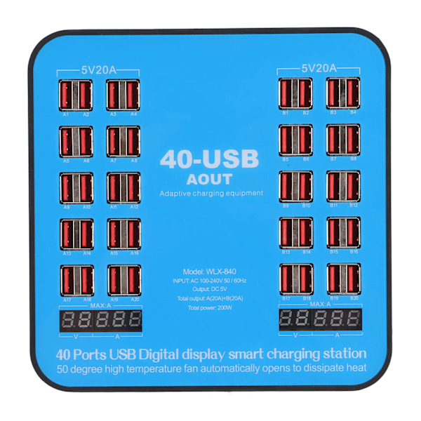 Moniporttinen USB-latausasema WLX‑840 Puhelinlataushubi 40 porttia 200W matkapuhelimelle Tabletille 100‑240VEU-pistoke