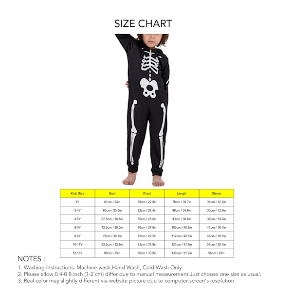 Halloween Familj Pyjamas Skelett Tryck En Del Sovkläder Outfits för Högtidsfest Svart BARN 12-13ÅR
