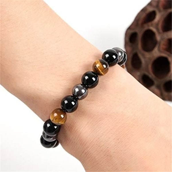 Trippel Skydd Andeväktare, Helande Armband: Justerbara Herr Dam Accessoarer, Naturstenar - Tigeröga, Hematit, Obsidian För Hälsa,