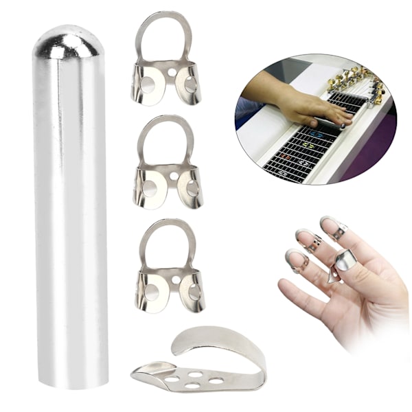4 st fingerpicks 1 st tonbar metall rostfritt stål musikaliska tillbehör för elgitarr (silver)