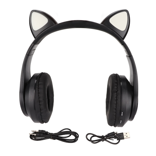 Glödande Kattungeöron Bluetooth-hörlurar Bass Vikbara Trådlösa Hörselskydd Andningslampa Headset