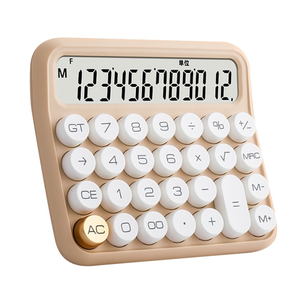 12-cifret lommeregner med stort LCD-display, store knapper, standard mekanisk switch-lommeregner til kontor, skole, hjem, mælketefarve