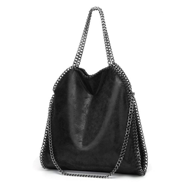Dam väska, kedja, lyxig handväska, mjuk crossbody väska, svart