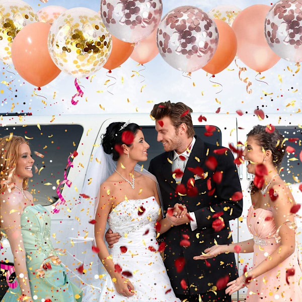 Royal Glamour Roséguld Ballonger, Latex Partyballonger Med Förplacerad Guldfolie Konfetti, Perfekt För Möhippadekorationer, Lätt Uppblåsning Med Helium
