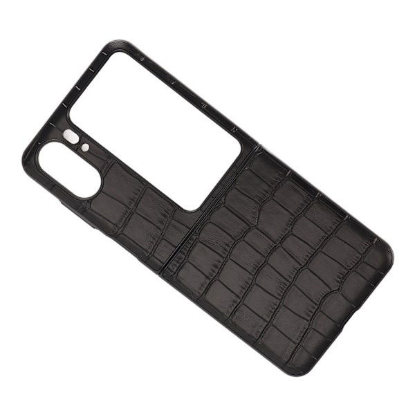 Ekte skinnveske sammenleggbar foldbar mobiltelefonbeskyttelsesdeksel for Oppo Find N2 Flip Svart