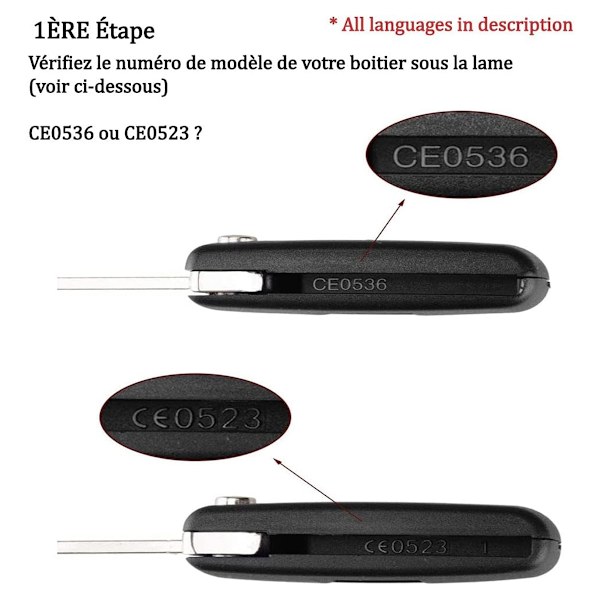 2 knapper nøkkelskall kompatibel CE0523 Folding Flip Key for Peugeot 207 307 308 407 408 3008 5008 Citroen C2 C3 C4 C5 C6 C8 (2 knapper, CE0523)
