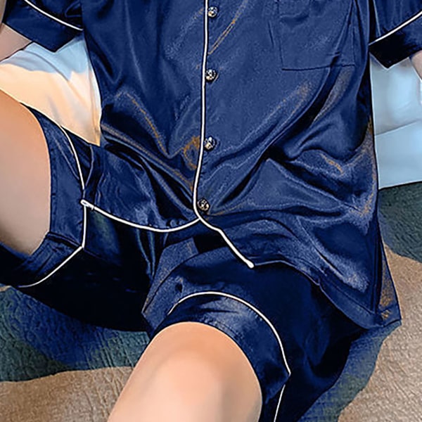 Herr Pyjamas Set Kortärmad Is Silke Skrynkelfri Andningsbar 2 Delar Topp Shorts Nattkläder för Hem Sovsal