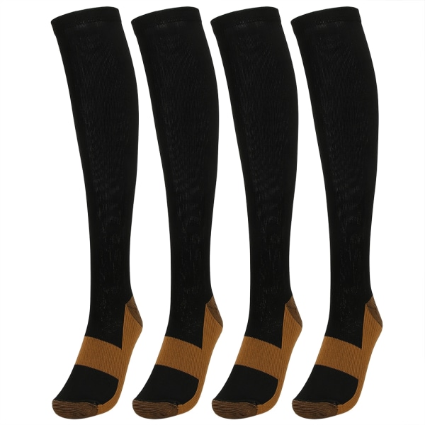 2 par sports kompresjonsstrømper ankelbeskyttelse kobberfiber legg tynnende ermer (kobberfiber knehøye strømper svart l XL)