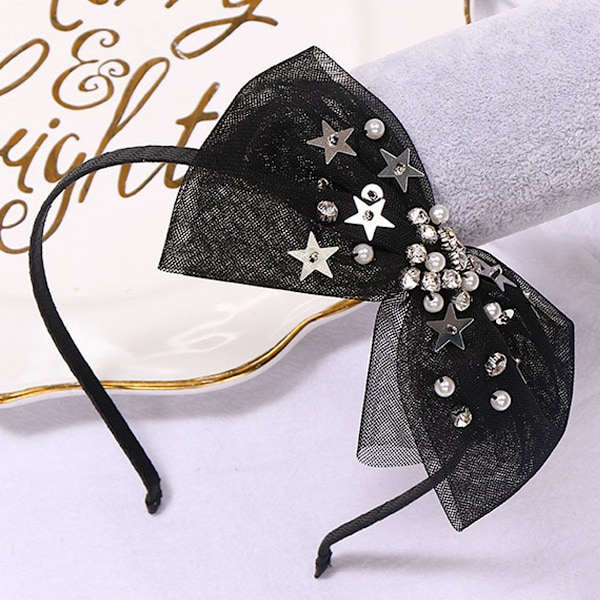 Glittrande Glitterdesign För Livfulla Vita Strass Hårrosetter Elastiskt Hårband, Glänsande Rosettknutdesign Glitter Paljett Hårband För