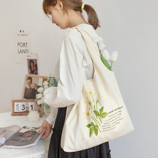 Lærred Tote Bag Hvid Æstetisk Personlig Tilpasset Genanvendelig Indkøbsposer Blomsterstreg Kunst Shopping Skuldertaske