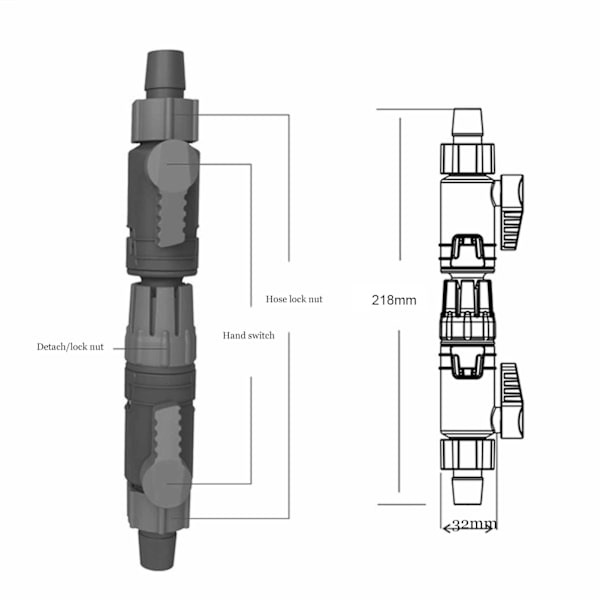 Akvarie Vandkontrolventil Fisktank Slange Rør Hurtigudløser Dobbelt Taphane K-12/16mm