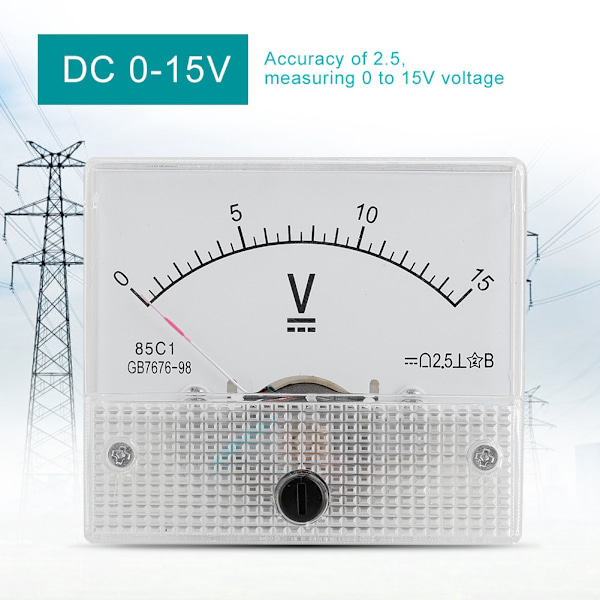 DC 0-15V DC Analog 85C1 Ström- och Spänningsmätare Spänning 2,5 Noggrannhet Spännings Analog Voltmeter Panel