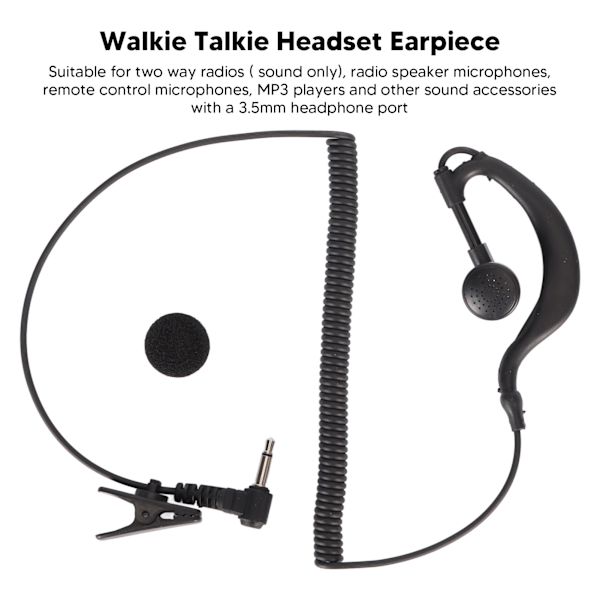 3,5 MM Walkie Talkie Headset Öronsnäcka Öronkrokad Klar Ljudkvalitet 1 Pin Svart för Tvåvägsradio (endast ljud) MP3-spelare