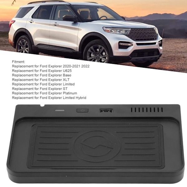Qi-langaton auton laturi puhelinteline nopea latausalusta vaihto Ford Explorer 2020‑2021