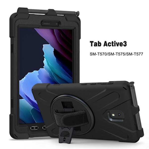 Tabletskyddsfodral för Galaxy Active 3 2020 T570 T575 8 tum surfplattafodral med handrem stativ axelrem
