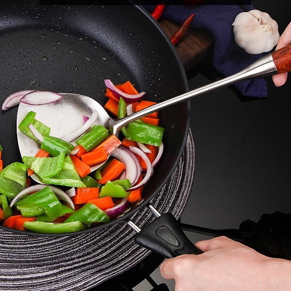 Professionell Universal Wok Slev, Värmebeständiga Wokredskap Set Inklusive Ergonomisk Wokspatel, Tvådelat Set i Rostfritt Stål För Säker,