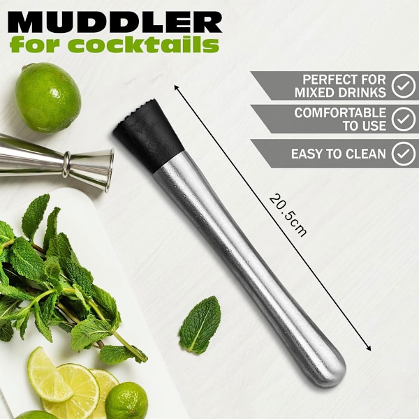 Högkvalitativa Cocktail Muddlers i Rostfritt Stål, Oumbärligt Bartenderkit För Att Skapa Perfekta Cocktails, Kompatibla Med Diskmaskiner För