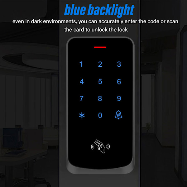 Adgangskontroll Tastatur IP67 Vanntett Trådløs Digital Kortleser Inngangsdør Lås med Blått Baklys