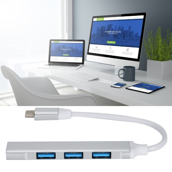 Type C Hub 4-i-1 Mini Bærbar Type C til USB 3.0 Hub Multiport Adapter for Bærbare Datamaskiner og Andre Enheter med Type C-Port